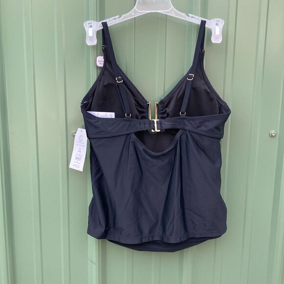 Women's Solid Black U-Ring Tankini Swim Top Swimsuit Bathing Suit Size S - Picture 3 of 7